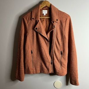 Nine West Rust Orange Textured Knit Moto Jacket with Zippered Pockets ~ Size XL